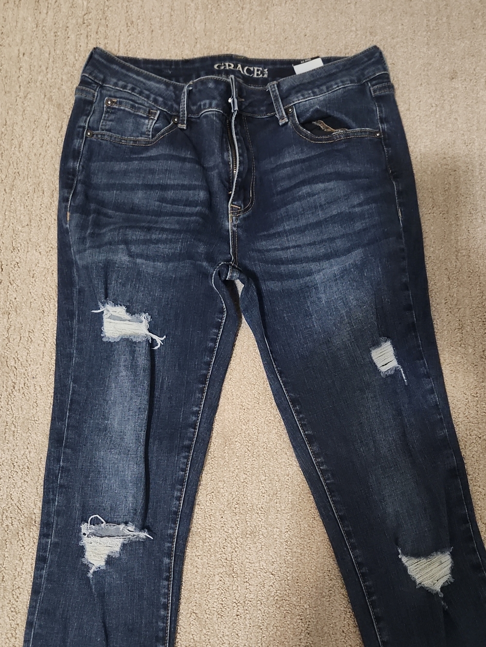 Grace Dark Blue Distressed Skinny Jeans
